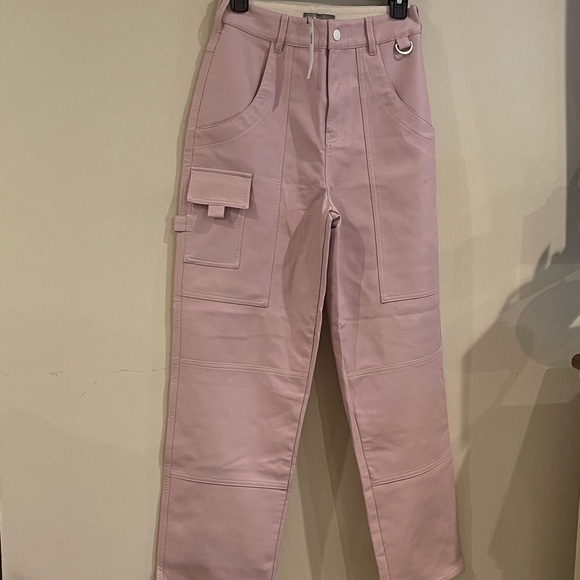 ASOS Pants - ASOS cargo wide leg fix leather pant pink cream